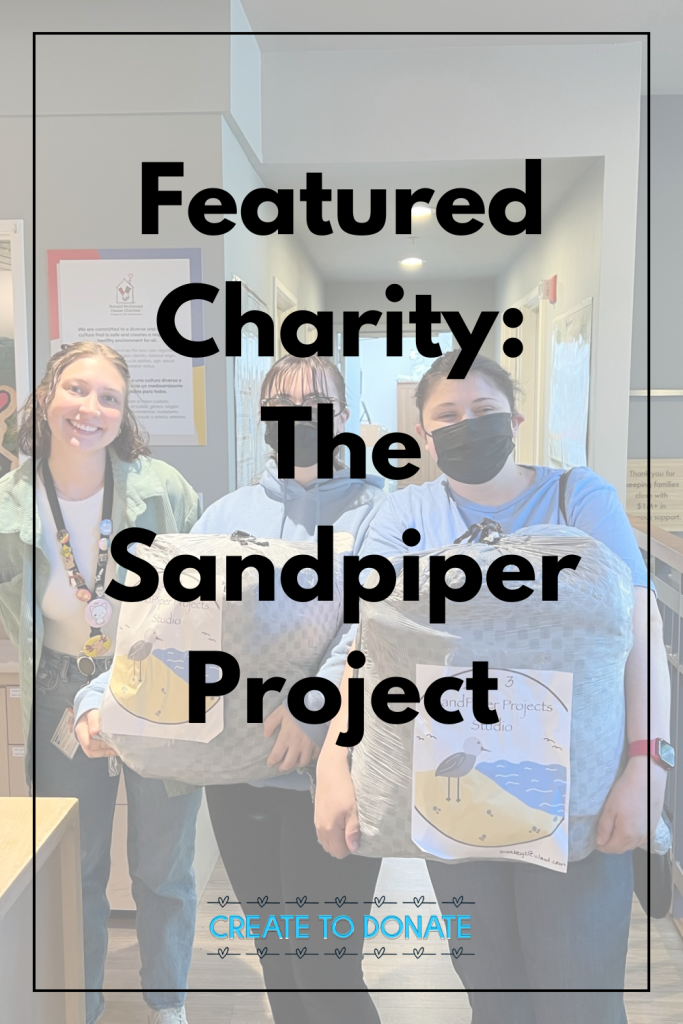 Pinterest image promoting The Sandpiper Project with a faded picture of women bringing blankets to a hospital.