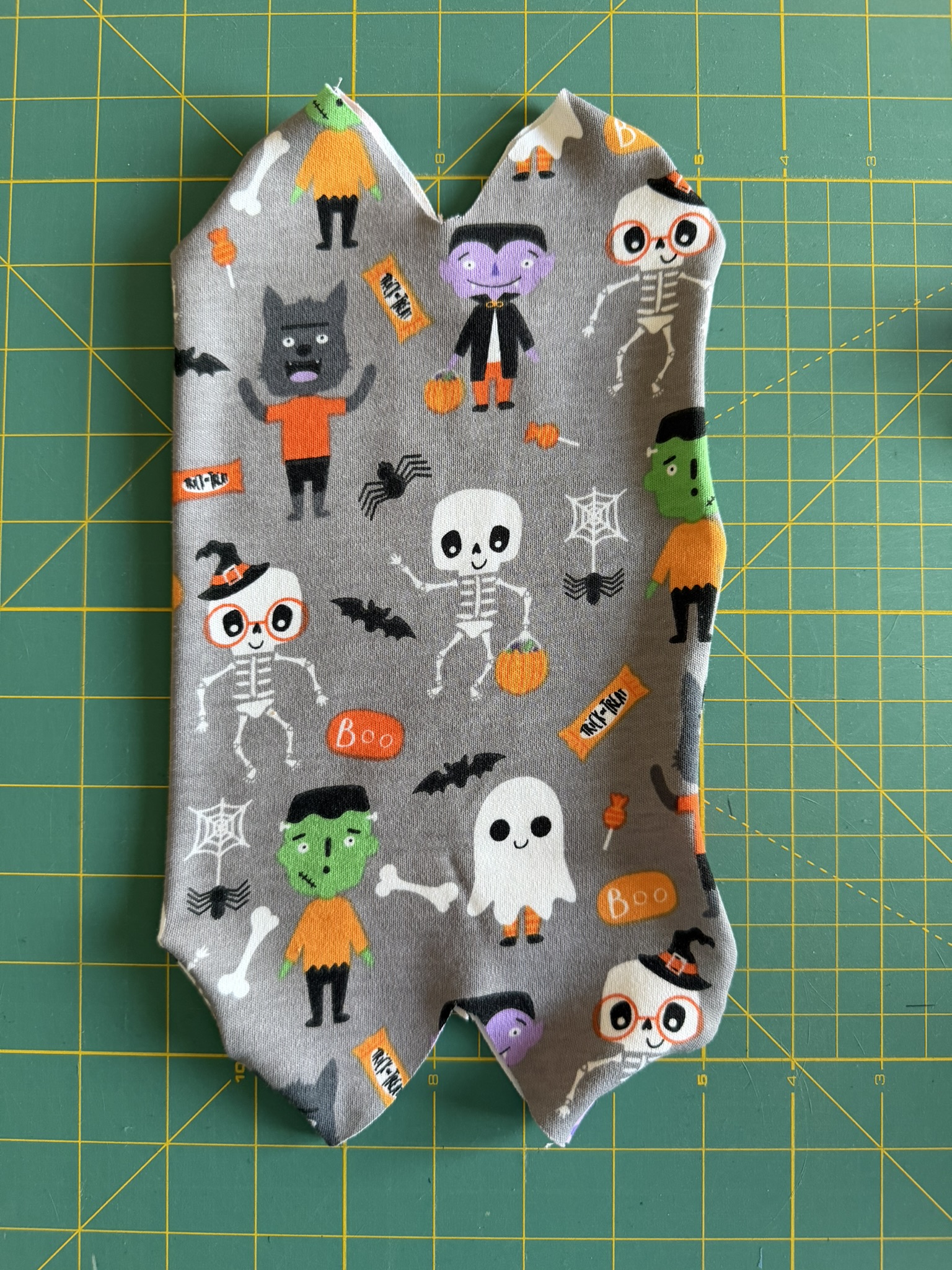 Halloween knit fabric right sides out.