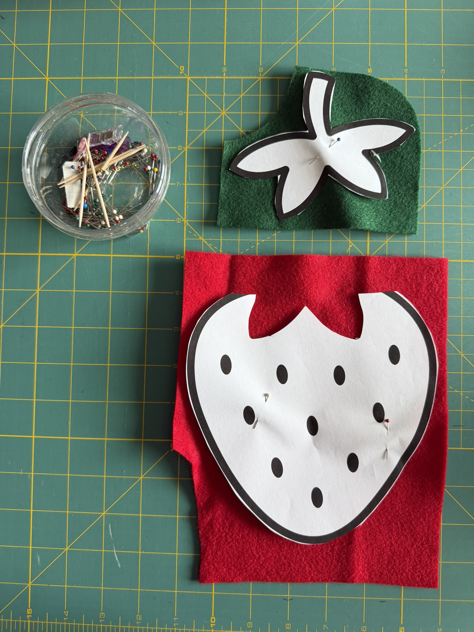 Handmade Halloween costumes for preemies using an easy strawberry template and colorful felt.
